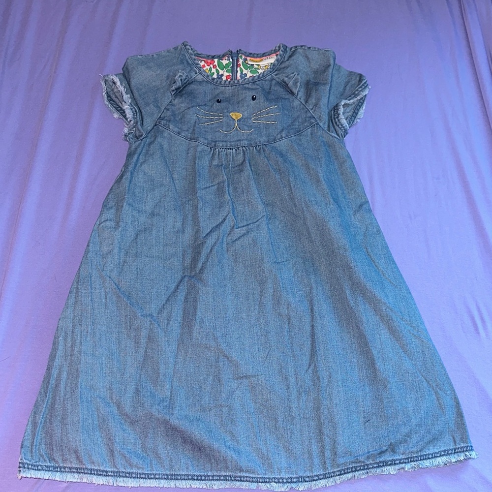 Mini Boden Blue Denim Kids Dress with Cat Design